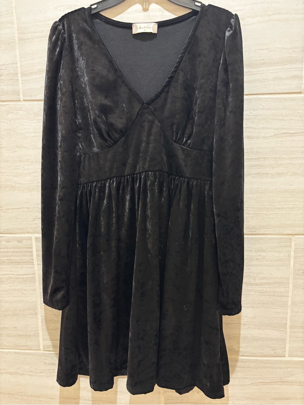 Altar'd State Black Velvet Long-Sleeve V-Neck Empire Dress